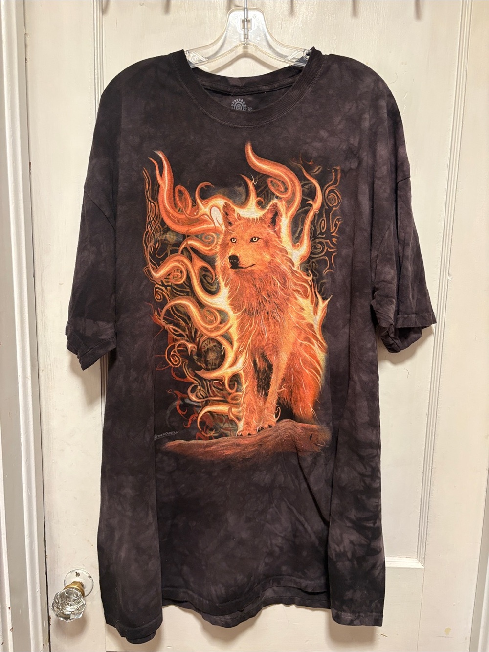 The Mountain Fiery Phoenix Wolf Streetwear Tee with Orange and Brown 3x